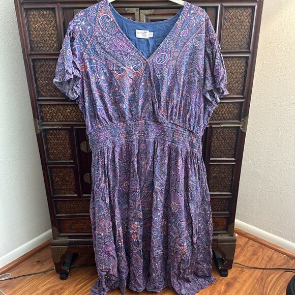 Terra & Sky‎ Women Dress Plus Size Surplice Midi Blue Paisley Size 2X 20w-22w - Picture 6 of 8
